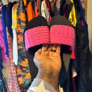 Pink and Black Slide Sandals